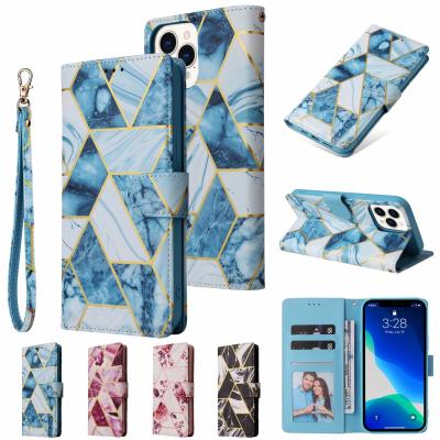 China Luxury Marble Magnetic Leather Shockproof Flip Wallet Cell Phone Card Slot Case For iPhone 13 Pro Phone Max Bag 13 Pro for sale