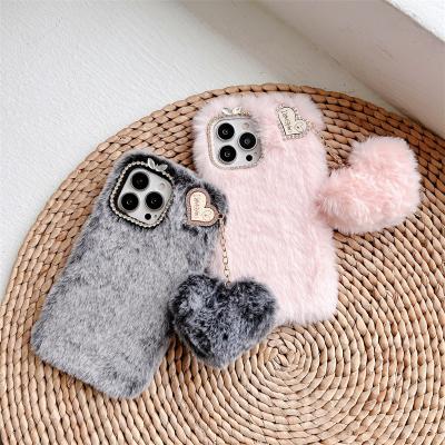 China Cute Fluffy Shockproof Fur Heart Phone Case For iPhone 11 Pro XS XR Max Girls Kickstand Cover Shockproof Bumper Cases for sale