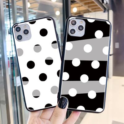 China Black Shockproof Luxury Tempered Glass Wave Dot Back Phone Case For iphone 13 12 XS max XR Mobile Phone Shockproof Shell for sale