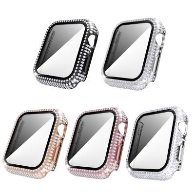 China Diamond Full Coverage Smartwatch Cases Luxury Shockproof For Apple Watch 1 2 3 4 5 6 Se 3D Screen Protector Glass Watch Case for sale