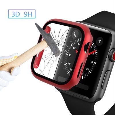 China Shockproof Luxury View Film Bumper Cover For Apple Watch Se 6 5 4 3 2 Full Page Protect PC Tempered Glass Watch Case for sale