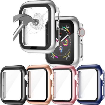 China Luxury Anti-drop Hard PC Plated Smartwatch Cases For Apple Watch SE 6 5 4 3 2 1 Protective Watch Case With Tempered Glass Screen for sale