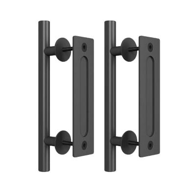 China Heavy Duty Powder Coat Flush Pull Barn Door Knobs Black Finish Industrial Hardware Kit for sale