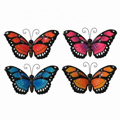 China Eco-Friendly Animal IRON Art Home Decoration Antique Metal Wall Decor Butterfly Plant Wall Figurine 4 Set for sale