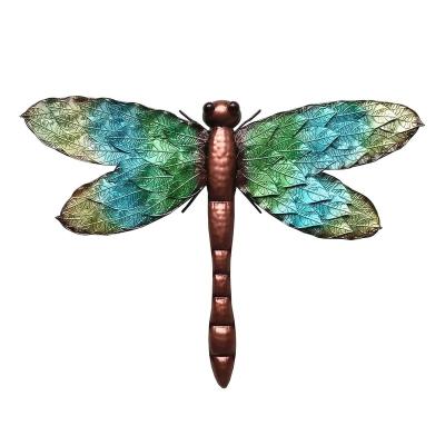 China Eco-friendly Unique Handmade Metal Dragonfly Wall Art Garn Decoration Metal Wall Hanging Dragonfly for sale