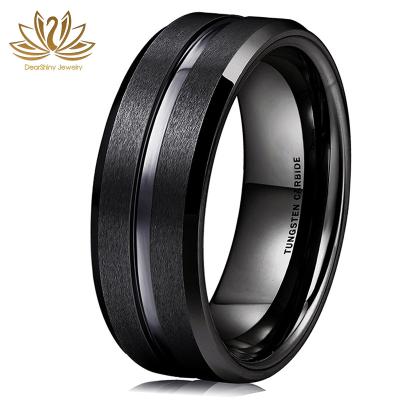 China Black Tungsten Ring Grooved Center Classic 8mm Tungsten Carbide Ring Polished Finish Grooved Center Comfort Fit for sale