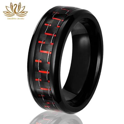 China Carbon Fiber Inlay Ring Inner Polishing Custom Stylish Tungsten Carbon Fiber Engagement Rings Wedding 8mm Mens Ring for sale