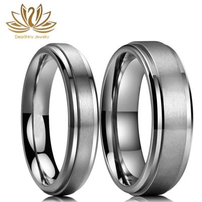 China New Design Tungsten Ring Blank 4/5/6/7/8/9/10mm CLASSIC Stepped Flat Edge Brushed White Wedding Ring Silver for sale