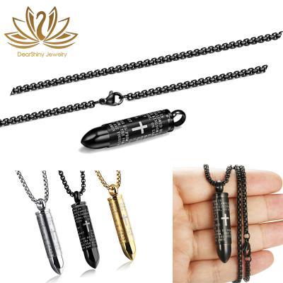 China Religious Necklace TriColors of Jesus Engraved Cross Bullet Pendant Bullet Pendant Necklace with 20