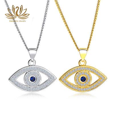 China Evil Eye Necklace Stainless Steel Necklace Blue Eye Pendant With CZ Diamond Inlay With 50cm Women Necklace Chain Jewelry for sale