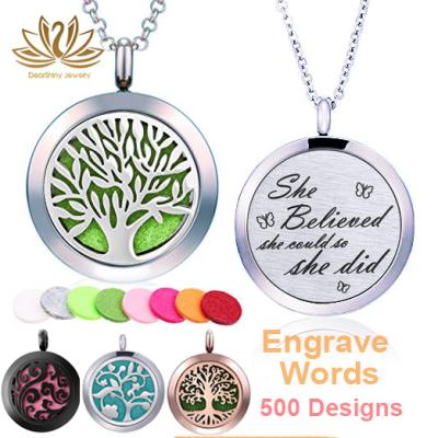 China Lifetime Essential Oil Diffuser Necklace Stainless Steel Diffuser Necklace Aroma Essential Oil Tree Tree Pendant Logo Engrave Custom Service for sale