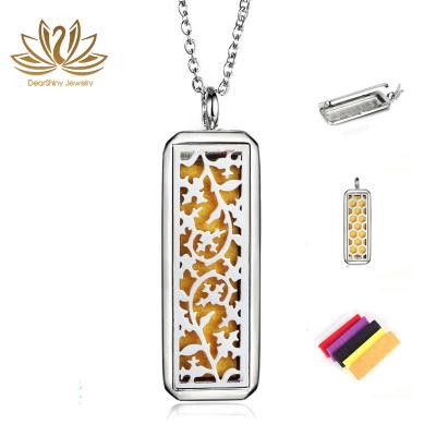 China Personalized Essential Oil Diffuser Necklace Diffuser Pendant Rectangle Stainless Steel Aromatherapy Essential Oil Jewelry for sale