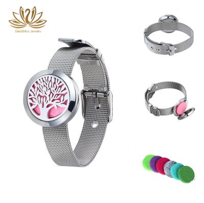 China 316L Stainless Steel Essential Oil Diffuser Bracelet Aromatherapy Pendant Aroma Tree Tree Of Life With Milanse Band for sale