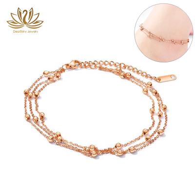 China Stainless Steel CLASSIC Multilayer Anklets Cuban Link Foot Bracelet Jewelry Durable Leg Chain For Beach Party Rose Gold for sale