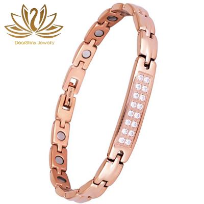 China Benefits CLASSIC Smooth Titanium 8mm CZ Diamond Inlay Japanese Magnetic Bracelet With For Women Arthritis Pain for sale