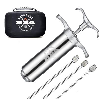 China Viable Meat Injector Marinade Syringe Kit 304 Stainless Steel with 3 Needles 2 oz Grill Sauce BBQ Injection with Carry Bag for sale