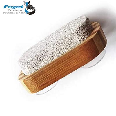 China Disposable Custom Logo Natural Lava Stone Foot Sand Brush Wood Scrubber For Bathroom Use for sale