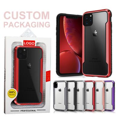 China Metal+Polycarbonate Back Cover Case Defense Shield Aluminum Metal TPU Shockproof Custom Clear Plastic Cover For iPhone 11/Pro/Max Brand Logo Packing Box for sale