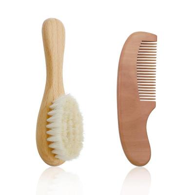 China Waterproof Professional Natural Wooden Baby Hair Brush Kids Massage Hair Brushes Wooden Newborn Goat Brush Hair Comb Set Wholesale for sale