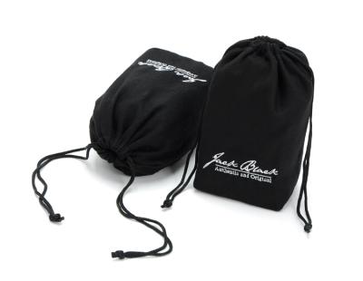 China Soft-loop black cotton canvas fabric muslin small drawstring bag with custom logo printed for sale