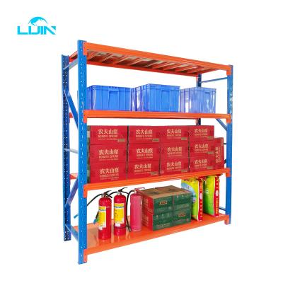 China LIJIN Warehouse Storage System SHELF Popular Blue Metal 4 Shelves Warehouse Shelving Unit Adjustable Boltless Garage Storage Rack for sale