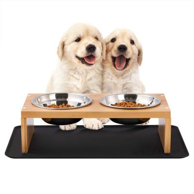 China Nordic Sustainable Slow Feeding Stone Cat Dog Bowl Elevated Ceramic Stand Empty Wooden Dog Rolls Pet Bowls And Feeders for sale