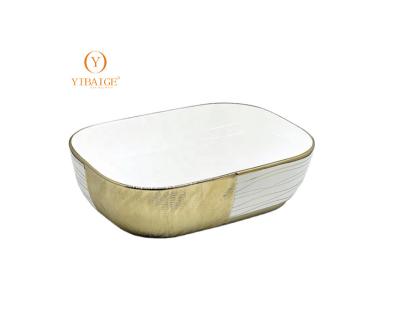 China Modern Modern luxury Hotel&Home Bathroom Ware Electroplating Gold Color Ceramic Sanitary Art Ware Basin for sale