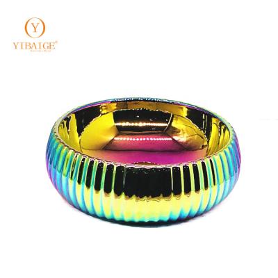 China Modern Hot selling morroco 3D line oval round shape rainbow basin electroplate sanitary ware bathroom sink for sale