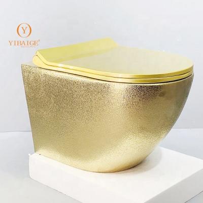 China Concealed Tank bathroom gold decoration rimless wall hung toilet slow down seat cover UF seat water closetstoilet popular wall hung WC for sale