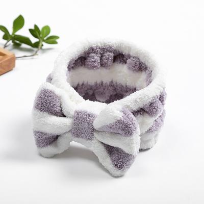 China Lovely two color street style bow print hair band fluffy bow spa hair band wash face wash makeup soft hair band for sale