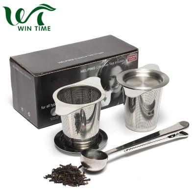 China WITH LID Wholesale Custom Stainless Steel Tea Infuser Set 2Pcs Tea Strainer And 1Pc Spoon For Brewing Loose Tea for sale