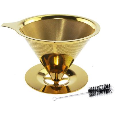 China Sustainable Titanium Coated Stainless Steel Pour Over Reusable Cone Shaped Double Mesh Pour-Over Coffee Maker Filter Coffee Spout for sale