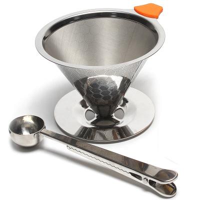 China Stainless Steel Coffee Filter Mesh Strainer Reusable Paperless Filter Coffee Dripper Cone Viable Coffee Filter for sale