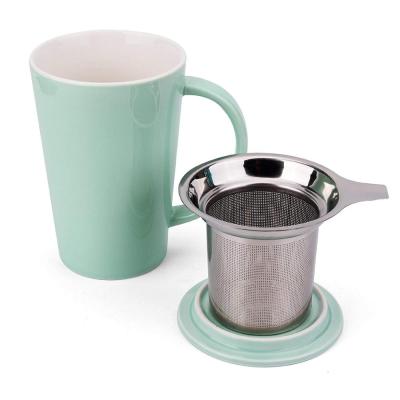 China Sustainable Ceramic Tea Mug with Infuser and Lid, Ceramic Tea Brewing Mug with Infuser Basket and Lid for Steeping, Loose Leaf Tea Maker for sale