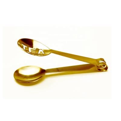 China Viable High Quality Gold Round Stainless Steel Tea Bag Tongs Food Serving Squeezer With Word Tea for sale