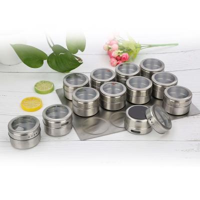 China 12 Pcs Stainless Steel Spice Jar Bottle Shaker Tins Set With Steel Viable Magnetic Board for sale