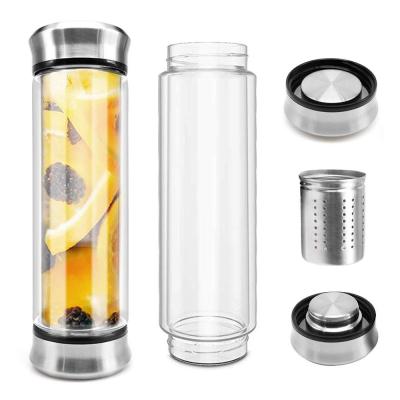 China Double Wall Borosilicate Glass Lid Sustainable Water Bottle with Infuser and Strainer 400ml/14oz for sale