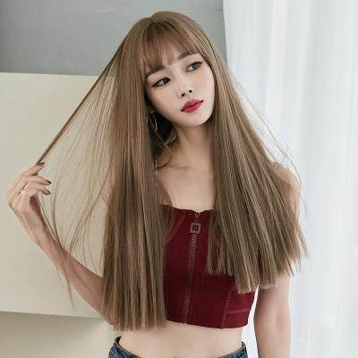 China Long straight hair wig female hair full head set full top hair long straight hair black natural air bangs for sale