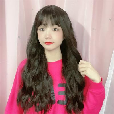 China European and American FRENCH LOOP wigs air curly hair long bangs long matte mesh headwear big wave black silk female pink wig with bang for sale