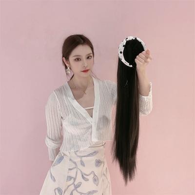 China Women's Long Wig Water Wave Headband Half Headwear Simulation Hair Undetachable Water Wave Curly Synthetic Hair for sale