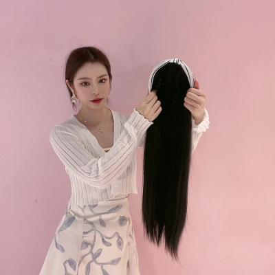 China Foreign trade long European black female headwear half headband headwear wig and American straight hair e-commerce wigs detacha border female no for sale