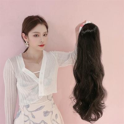 China Natural black curly wave hair band hair half headwear big wave female U-shaped hair female non-detachable temperament regular long long for sale