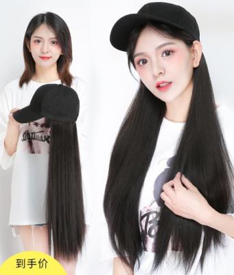 China Swiss factory wholesale mechanism female lace hair long peaked hat with wig fashion one black straight headwear along full for sale