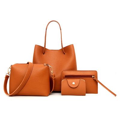 China 2021 Bucket Prices PU Leather Purse And Handbag Set 4pcs Women Tote Bag A Rts Handbag Wholesale Cheap Multifunctional Lychee Main Pattern In 1 for sale