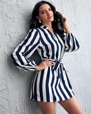 China Black And White Anti-Wrinkle Stripe Spring Career T-shirt Dress Women Dress For Office In Stock Wholesale Women Short Casual Mini Dresses for sale