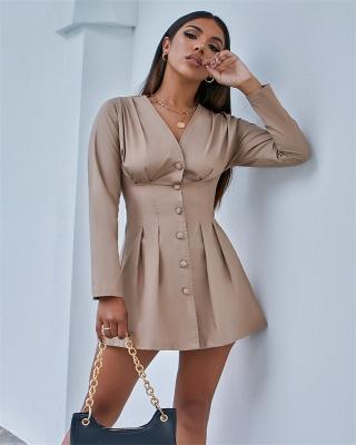 China 2021 Newest Women's Csi Hot Sexy V-neck Shirt Dress Women Anti-Wrinkle Spring Summer Women's Long Sleeve Casual Dresses for sale