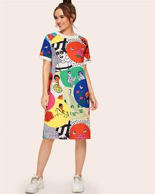 China Wholesale Anti-wrinkle Women Fashion Cartoon And Graphic Letter Tee Dress for sale