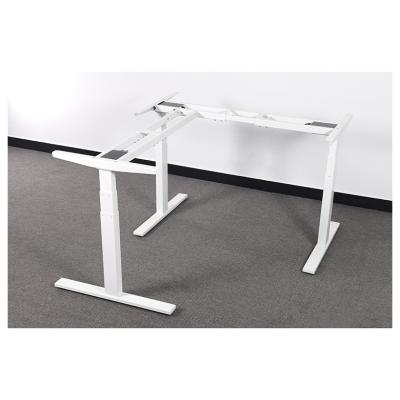 China Manufacturing Price (Height) Adjustable Triple Motors L Shaped Standing Adjustable Table Desk Modern Office Desk Frame for sale