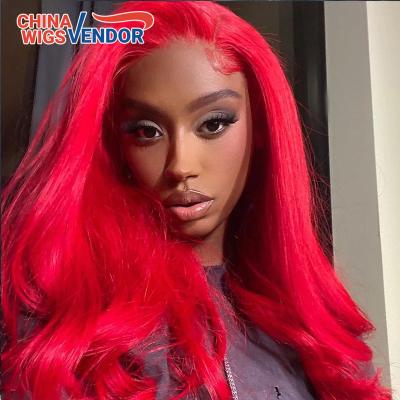 China Straight Red Colored Frontal Hair Hd Glueless Transparent Full 40 Lace Wig 13x4 Silky Straight Wave Lace Front Wigs For Women 30 Inch Wig for sale