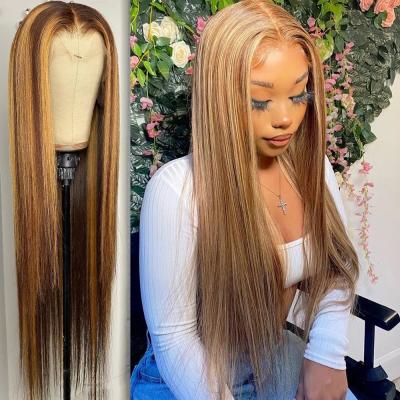 China Wholesale Cheap Wigs China Straight Seller 13x4 HD Lace Brown Highlight Wig ,Brown Blonde Highlights Deep Wave Lace Front Wig For Women for sale